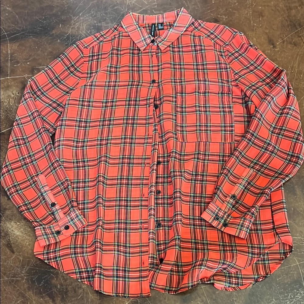 Women’s sheer Plaid button down shirt blouse size 8 by MNG Collection